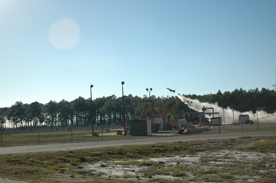 The BQM-34P, Firebee, launches off for a mission Dec. 5 at the 82nd Aerial Target Squadron.  Weighing more than 2,000 pounds and with a wingspan of approximately 13 feet, the Firebee can reach speeds upto mach 0.97.