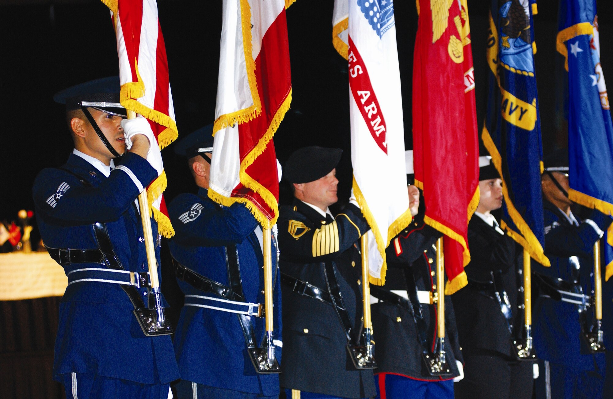 An honor guard made up of members from each branch of the service performed the military ceremonies at the opening of the ball.  (U.S. Air Force photos by Master Sgt. Keith Baxter/ 4th CTCS)