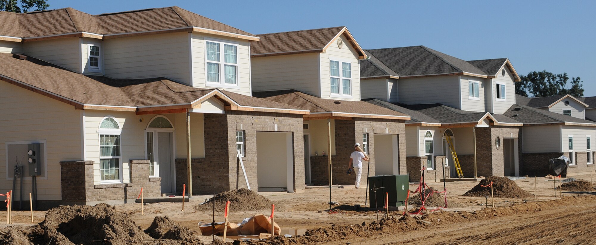 The first homes under construction in Thrower Park are nearing completion.  (U.S. Air Force photo by Kemberly Groue)
