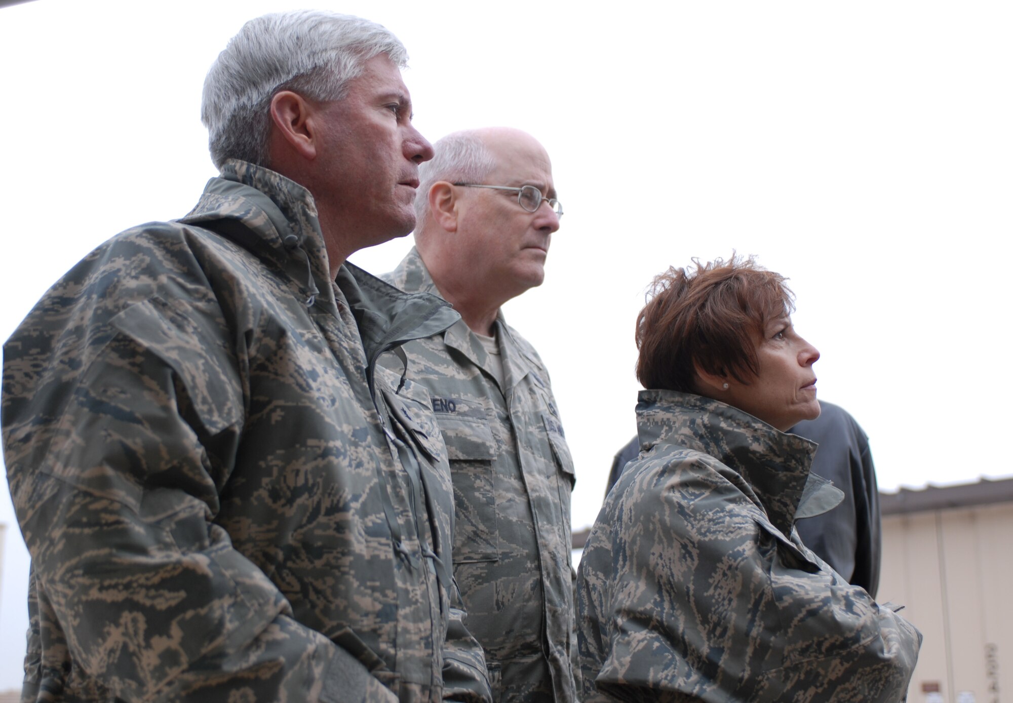KUNSAN AIR BASE, South Korea -- (From left to right) Major Generals Thomas Owen, Loren Reno and Kathleen Close, Air Logistics Center commanders, listen to a briefing during their visit here Dec. 10. The visit was for the ALC commanders to ensure units throughout the base have been receiving the proper resources needed to maintain its war fighting capability. (U.S. Air Force photo/Senior Airman Steven R. Doty)