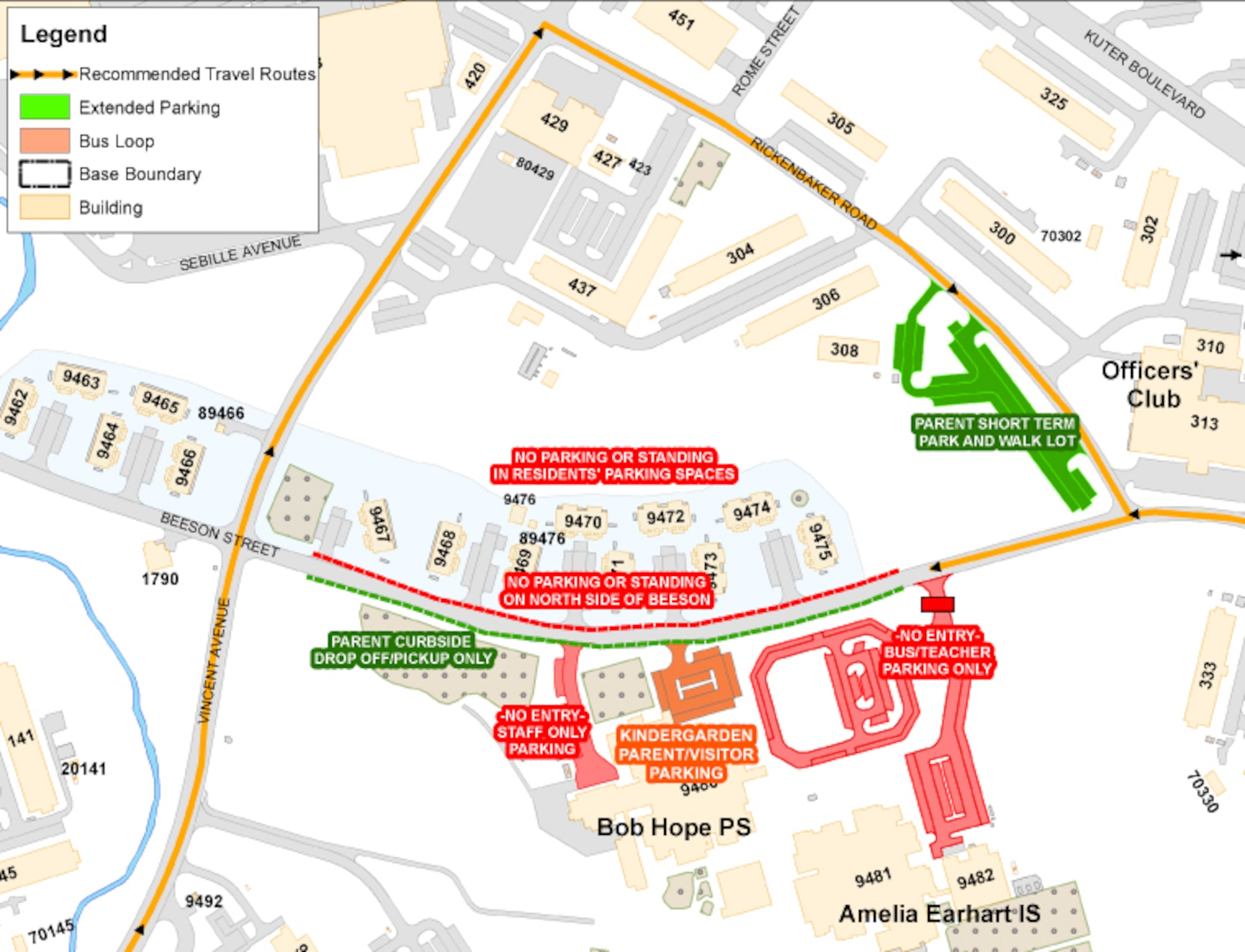 New traffic pattern on Beeson Street for Amelia Earhart Intermediate School and Bob Hope Primary School effective Jan. 7.  (courtesy image)