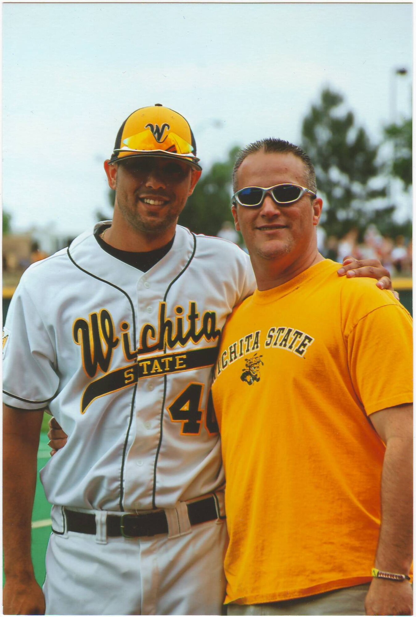 Ronnie Morales and father, Master Sgt. Labanca, 22nd Contracting Squadron stand together at a Wichita State College baseball game in 2006 where he played for the Shockers. He has since moved on to play for the Chicago White Sox. (courtesy photo) 