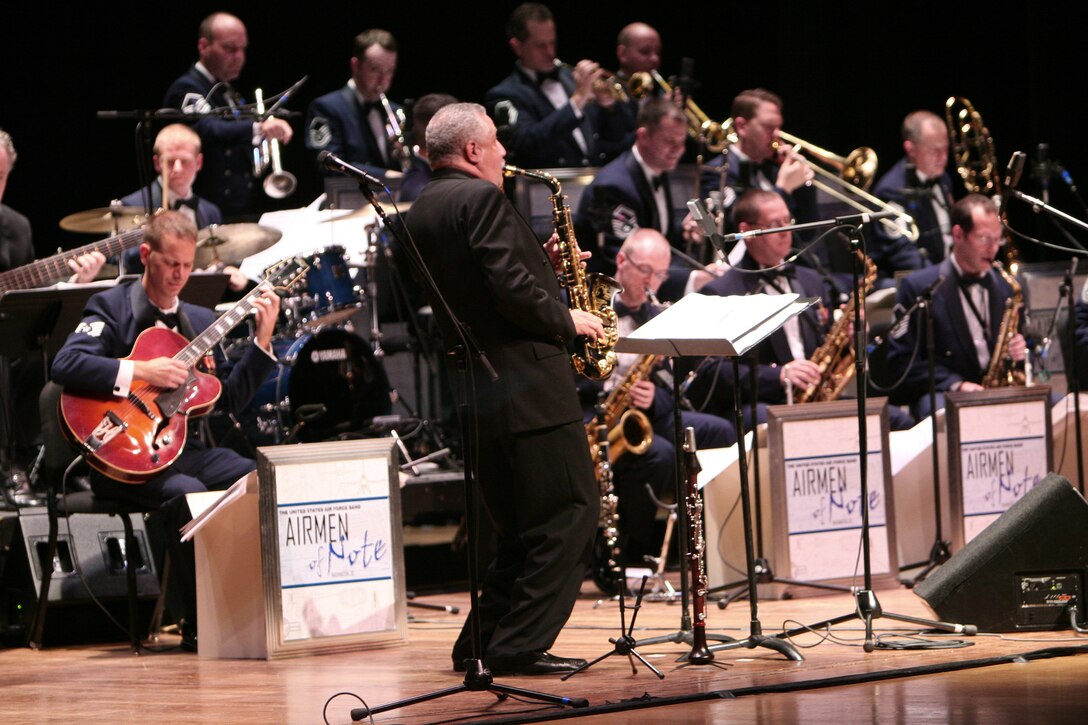 Jazz legend Paquito D'Rivera performs with the Airmen of Note as part of the 2007 Jazz Heritage Series.  (U.S. Air Force photo by SMSgt Robert Mesite)