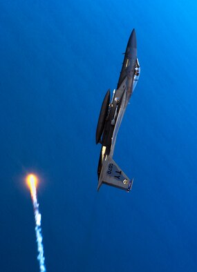Aerial photographer Tech. Sgt. Matthew Hannen photographed this single-seat F-15C from Tyndall AFB, Fla., while flying in the back seat of an F-15D, the two-seat version of the aircraft. (Photo by Tech. Sgt. Matthew Hannen) 