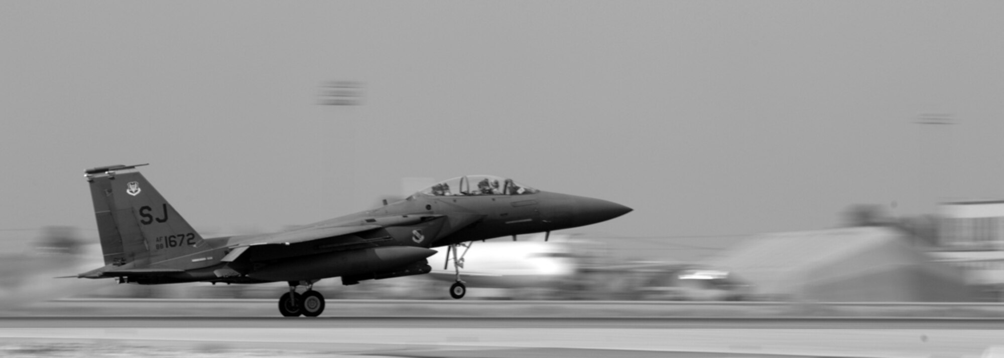 BAGRAM AIR BASE, Afghanistan - An F-15E takes off from the runway here, Dec. 7, 2007.   (U.S. Air Force photo/Staff Sgt. Joshua T Jasper)  (Released)