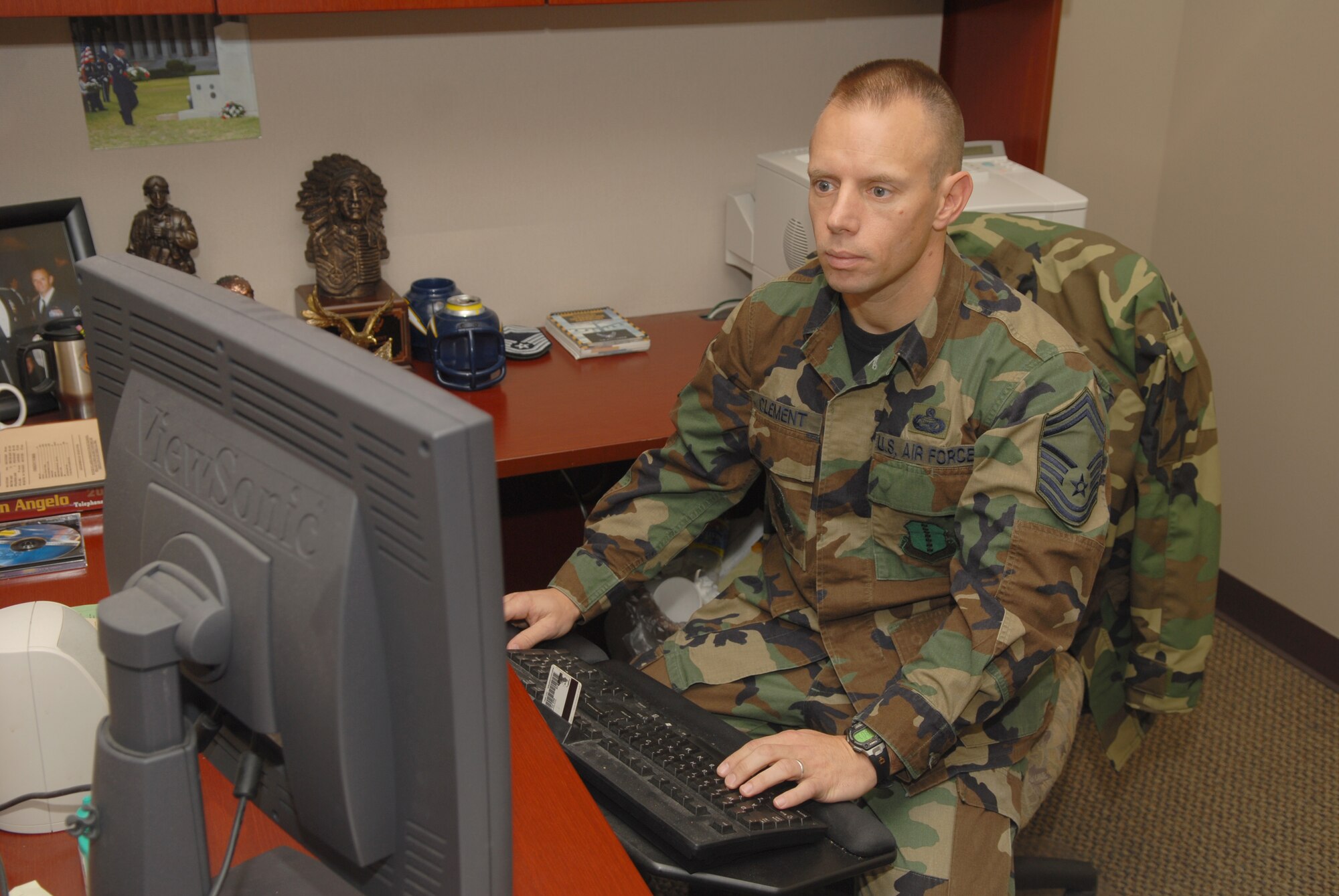Senior Master Sgt. Kyle Clement, 17th Mission Support Squadron superintendent, was awarded the U.S. Air Force Outstanding Personnel Manager of the Year award at the Air Force level. (U.S. Air Force photo by Staff Sgt. John Barton)