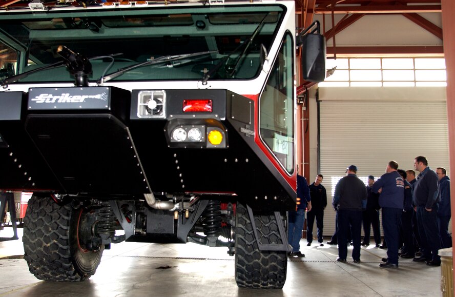 The Striker T 1500 is the newest model of fire fighter vehicle in the Air Force. (U.S. Air Force photo by Staff Sgt. Amy Abbott)