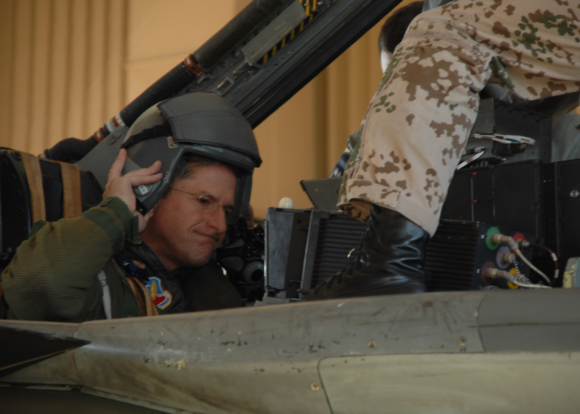 Brig. Gen. David Goldfein, 49th Fighter Wing commander, prepares for flight in a German Tornado Dec. 14, 2007, at Holloman Air Force Base, N.M. This was Brig. Gen. Goldfein's first flight in the Tornado. (U.S. Air Force photo/Airman 1st Class Jamal D. Sutter)
