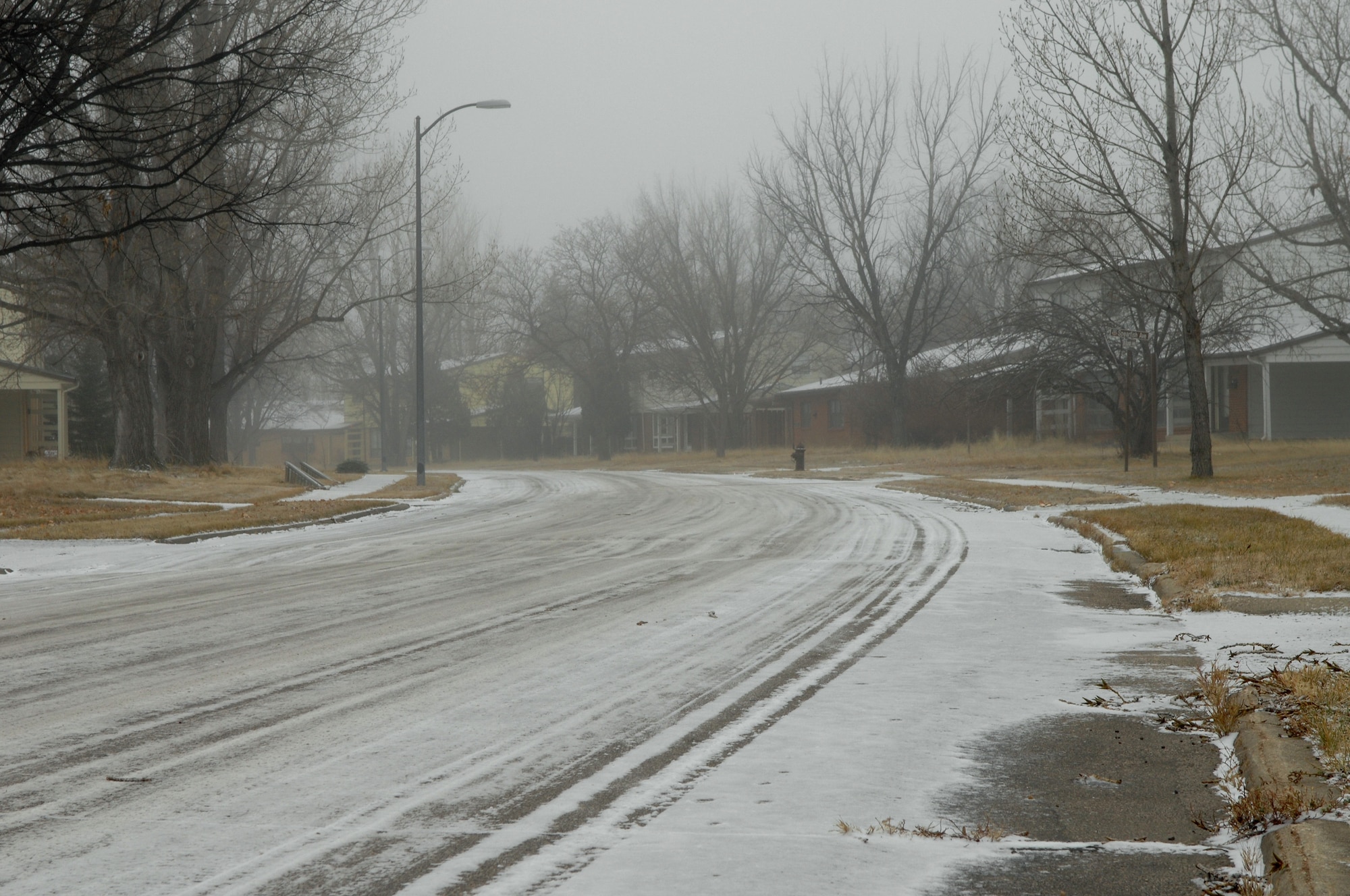 Snow-covered roads make traveling hazardous on Ellsworth after a recent snow storm. Ellsworth road conditions change many times during the winter months, and staying abreast of the most up-to-date traveling conditions may help keep Airmen and their families safe this winter. For current road conditions call 385-ROAD. 