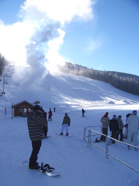 Airman Jose Jasso, 341st Security Forces Squadron, watches the slopes as snow is being made for the hills at Big Sky during their Military Appreciation weekend. Many members of Malmstrom hit the hills and took advantage of reduced room and ski lift ticket prices from Dec. 7 to 9. (U.S. Air Force photo/Airman 1st Class Emerald Ralston)