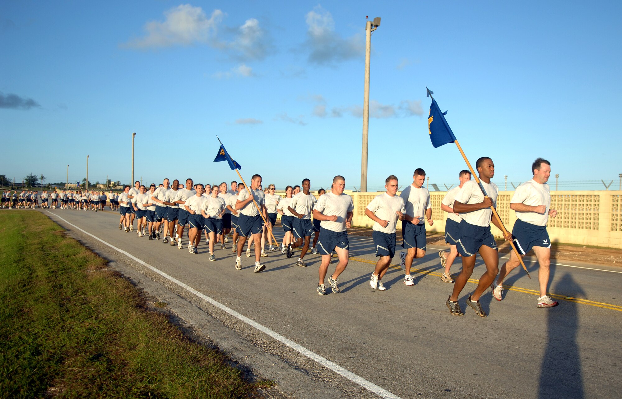 Brig. Gen. Douglas Owens, 36th Wing commander, and the 36th Wing Staff, lead Team Andersen members in the monthly Wing Run on the morning of Dec. 14. (U.S. Air Force photo/Senior Airman Miranda Moorer)                