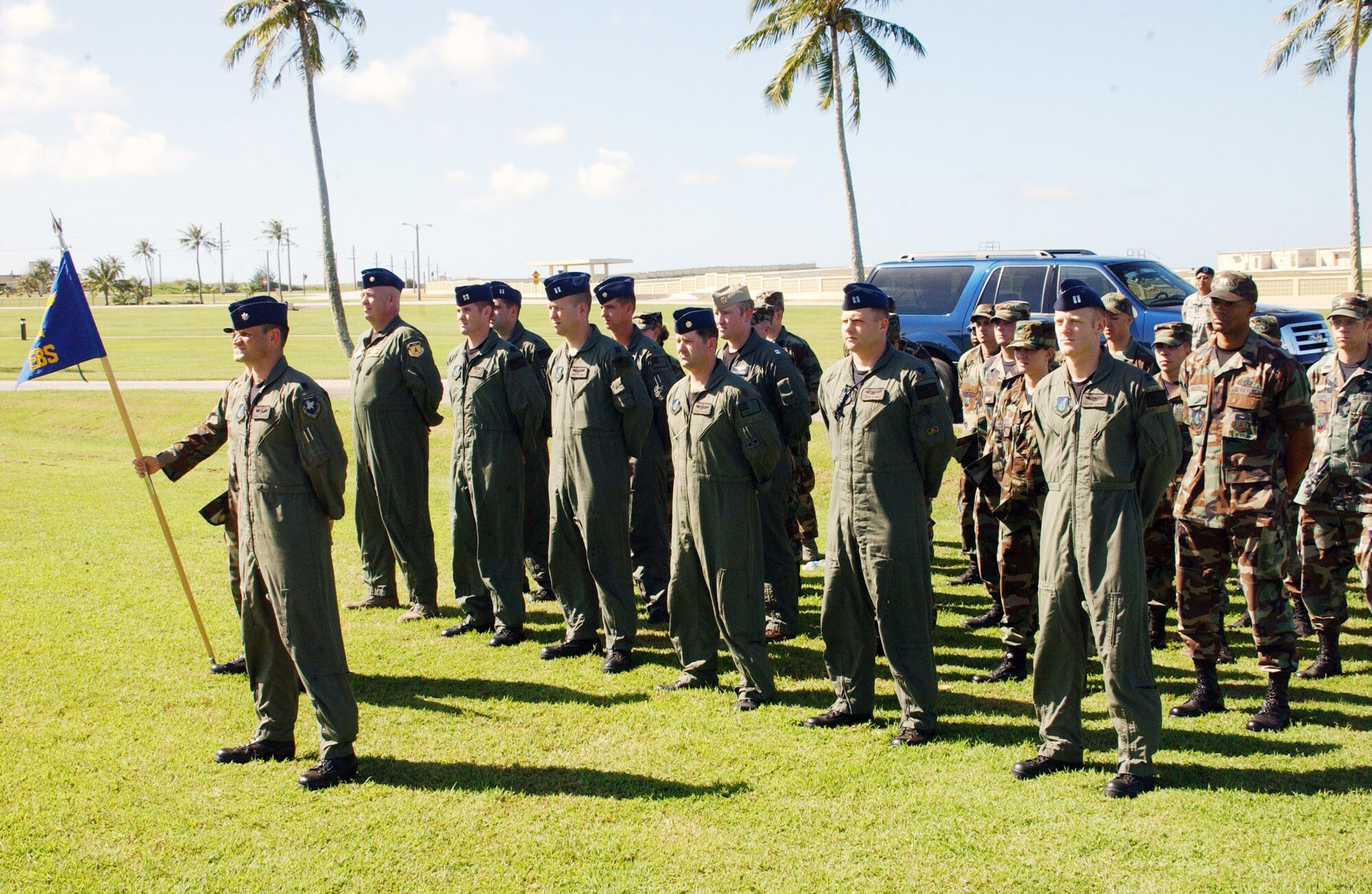 The 35th anniversary of Linebacker II was commemorated Dec. 18 at Andersen Air Force Base, Guam.  Linebacker II was an intensive 11-day bombing campaign in December 1972 designed to return the North Vietnamese to the Paris peace talks.  During a special ceremony, 33 Airmen from the 393rd Expeditionary Bomb Squadron stood in formation to pay special tribute to the 33 Airmen who gave their lives during the operation.  (U.S. Air Force photo/Tech. Sgt. Steven Wilson) 