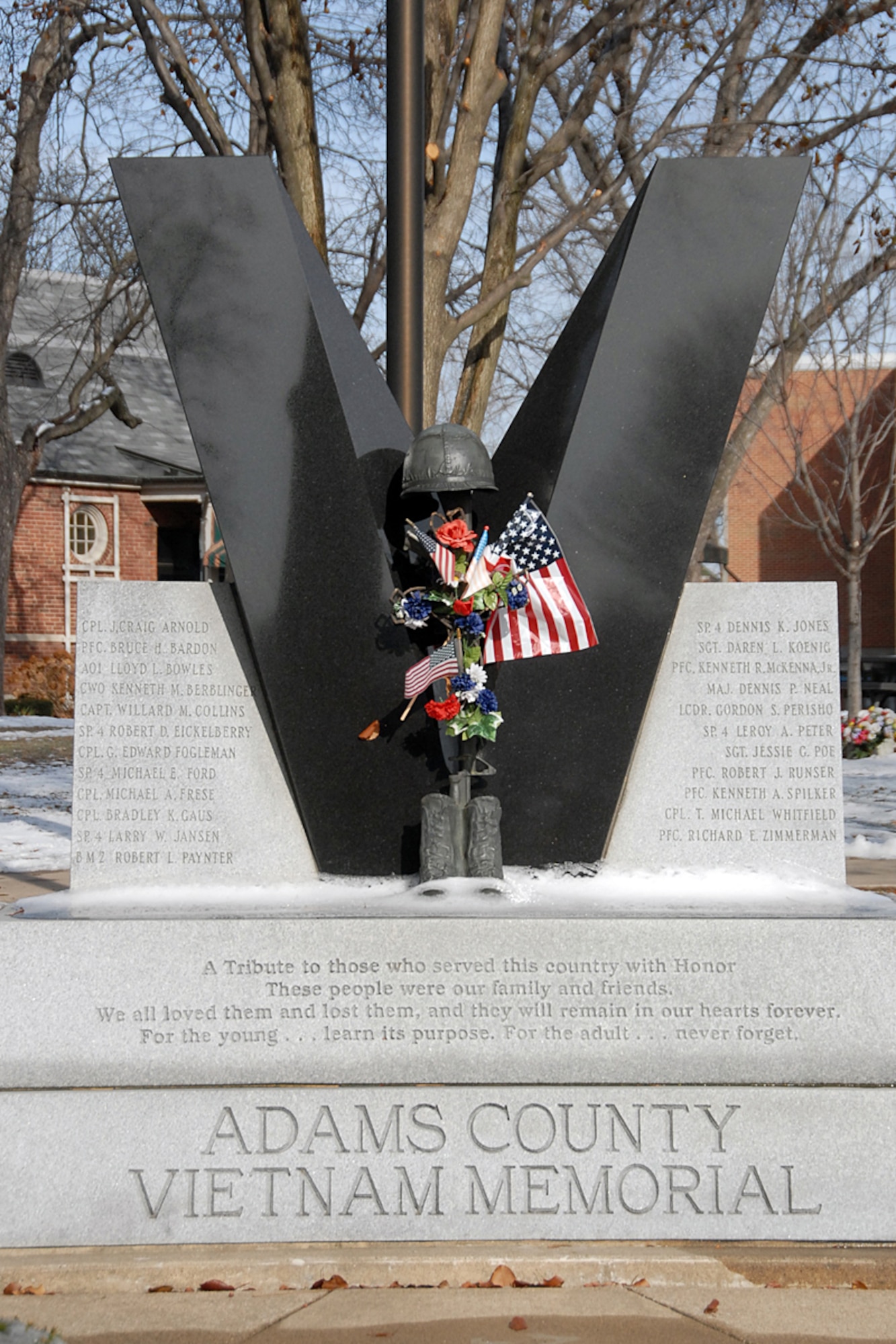 SCOTT AIR FORCE BASE, Ill. -- Adams County Vietnam Memorial, located at the Quincy Illinois Veteran's Retirement Home. (U.S. Air Force photo by Marv Lynchard)