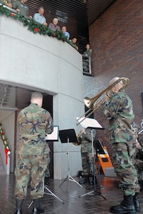 Members of the USAF Heritage Band, Brass Quintent, Langley AFB, Va., performed at the 437th Airlift Wing Headquarters Dec. 13.  (U.S. Air  Force photo/Staff Sgt. Jennifer Arredondo)  