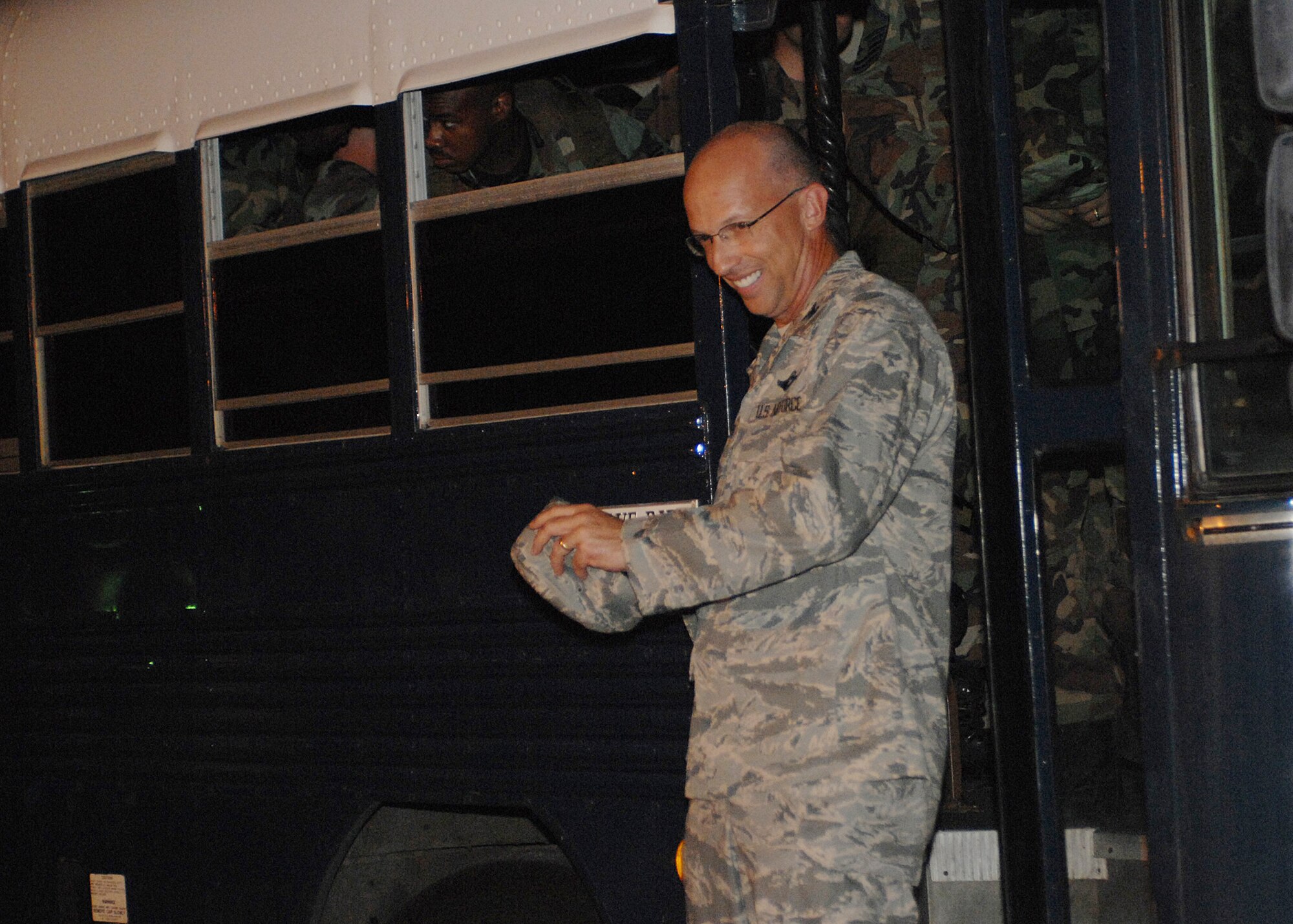 Col. Kevin Kersh, 36th Contingency Response Group commander, welcomes home 22 members from a three-week relief effort in Bangladesh after a tropical cyclone struck the southern coast on Nov. 15. (U.S. Air Force photo/Senior Airman Sonya Padilla) 