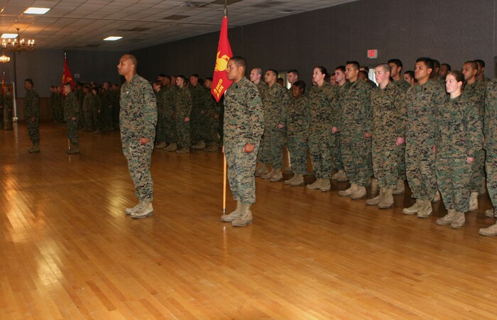The Marines and Sailors of 2nd Medical Battalion, 2nd Marine Logistics Group, stand in formation before the start of the ?Lt. Gen. Chesty Puller? Outstanding Leadership Award ceremony, here, Dec. 19.  The battalion was presented the award for professional achievement and superior performance in training, equipping, maintaining, fostering, nurturing and mentoring Marines and Sailors, as well as exceeding mission requirements from Oct. 1, 2006 to Sept. 30, 2007.