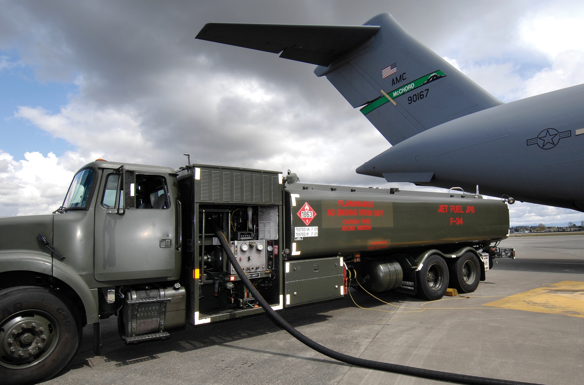 Fuel carried in trucks like this will soon be a blend of synthetic and traditional jet fuel. (U.S. Air Force Photo/Abner Guzman)