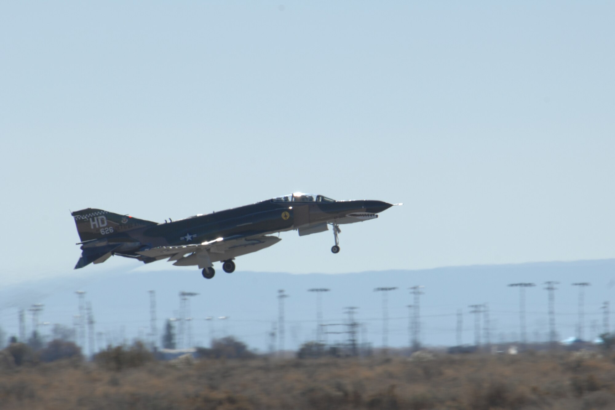 Flown by Brig. Gen. David Goldfein, 49th Fighter Wing commander, a F-4 Phantom takes off Dec. 20, 2007, at Holloman Air Force Base, N.M. This was General Goldfein's first flight in the Phantom and it served as a special occassion for him since his father, Bill Goldfein, flew the Phantom during Vietnam. (U.S. Air Force photo/Airman 1st Class Jamal D. Sutter)