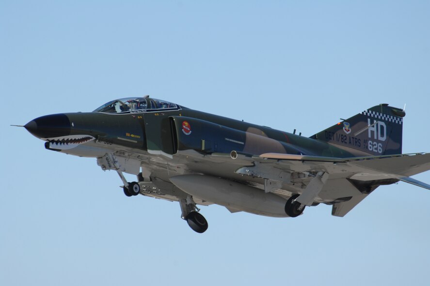 A F-4 Phantom is flown by Brig. Gen. David Goldfein, 49th Fighter Wing commander, Dec. 20, 2007, at Holloman Air Force Base, N.M. This was General Goldfein's first time flying the F-4 Phantom, which was America's top of the line fighter during the Vietnam war. (U.S. Air Force photo/Airman 1st Class Jamal D. Sutter)