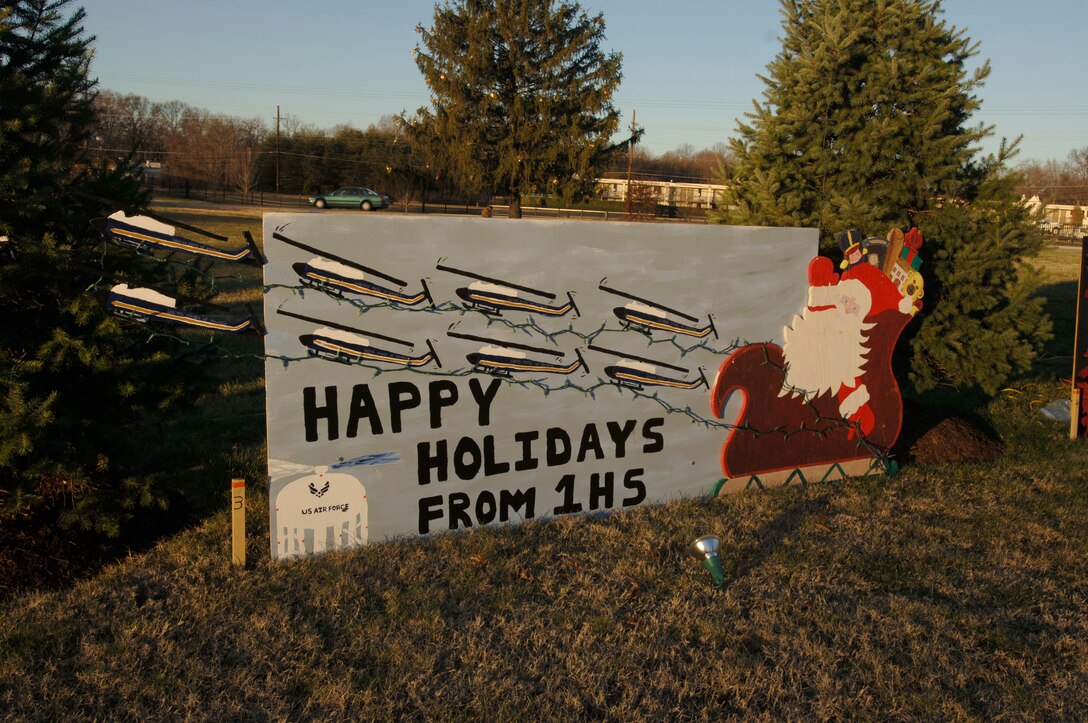 The entry from the 1st Helicopter Squadron for the Holiday Card Contest consisted of Santa Claus drawn by UH-1N huey's. The 316th Wing Chapel sponsored the contest for ANdrews. There were 11 entries and all can be seen on display on the Chapel 1 lawn. 316th Logistics Readiness Squadron was named the 1st place winner of the contest. Second place was the 457th Airlift Squadron, 3rd place was the 316th Operations suport Squadron and Honorable Mention was given to the 79th Dental Squadron. (US Air Force/TSgt Jason Edwards)