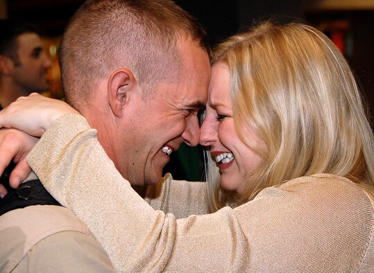 There was a joyous reunion between Staff Sgt. Craig Grant and his wife, Stephanie, as they embraced.