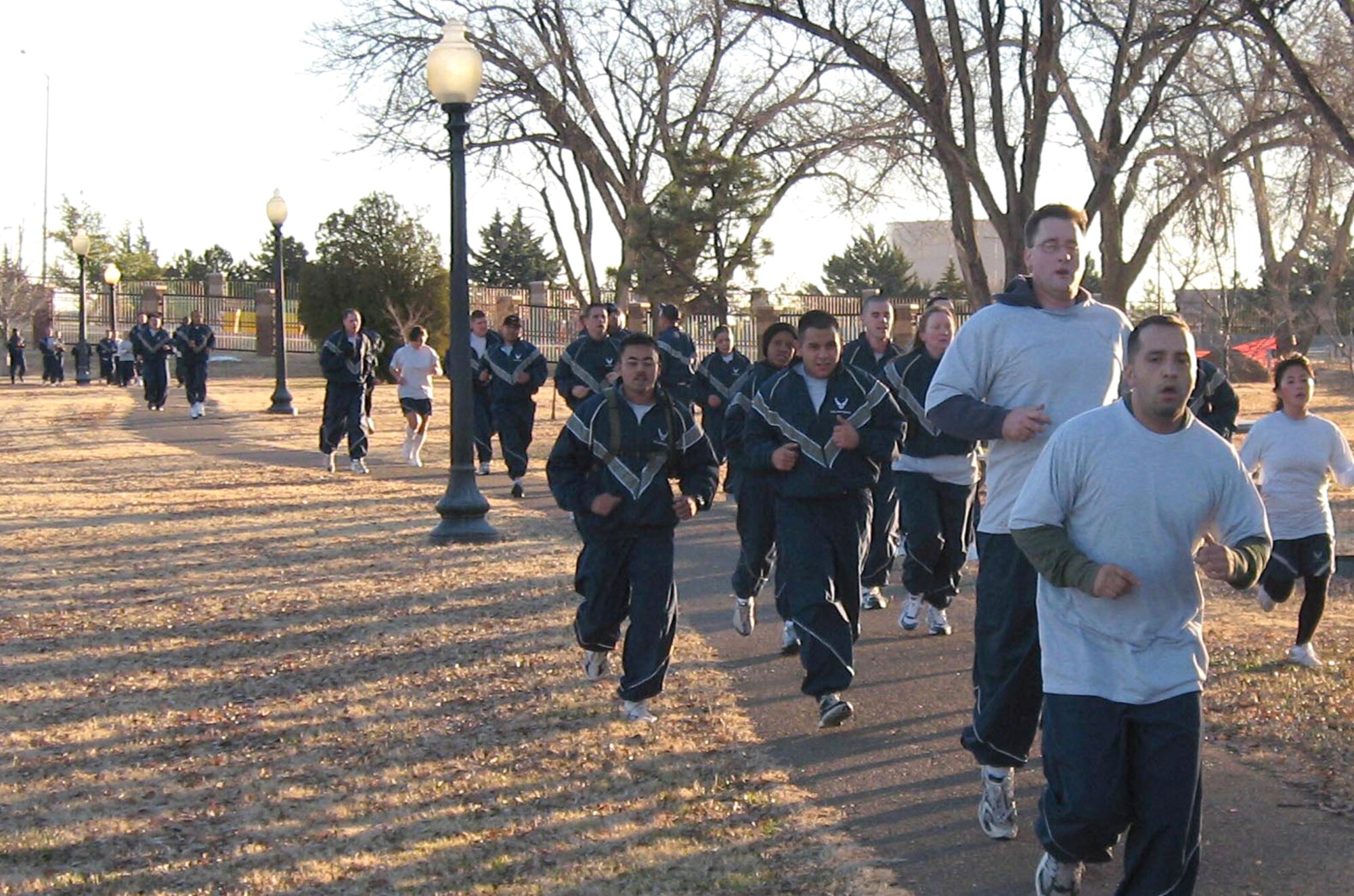 CANNON AIR FORCE BASE, N.M. -- Airmen head for the finish line during the Wingman 5K run Dec. 19. Base officials estimate that more than 900 runners participated in the event. (Courtesy photo)