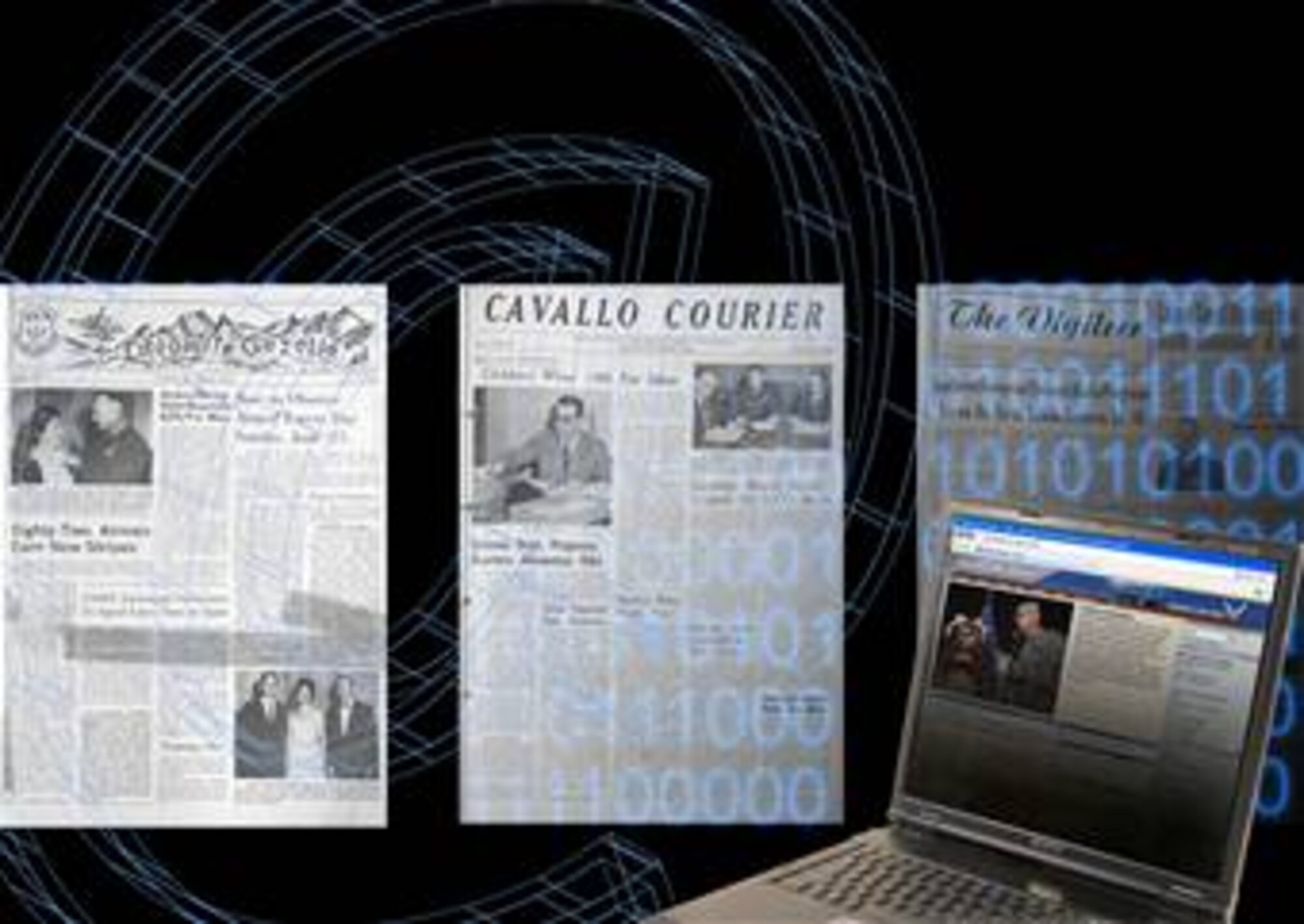 Photo illustration designed and used on the front cover of last printing of the base paper at Aviano Air Base, Italy to depict the Vigileers transition from the print news to the digital age. (U.S. Air Force Photo iIlustration/Tech Sgt. Jason Arnold)