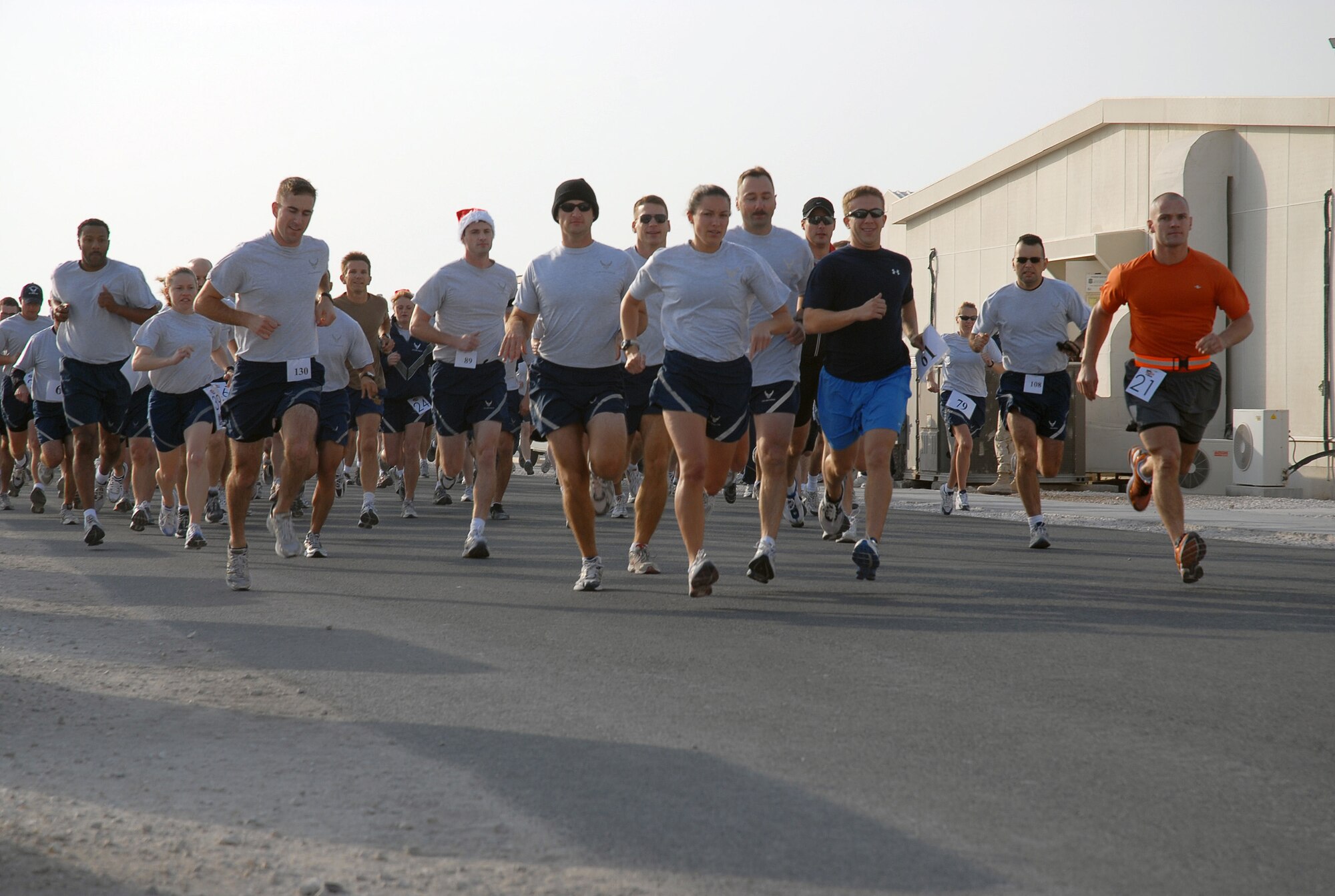 SOUTHWEST ASIA - The 379th Expeditionary Services Squadron conducted a Reindeer Run at a Southwest Asia air base Dec. 25 as part of Christmas day festivities. (U. S. Air Force photo/Staff Sgt. Douglas Olsen)