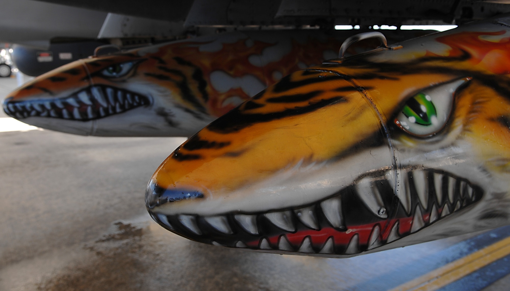 MOODY AIR FORCE BASE, Ga. -- Travel pods sit underneath a Moody-assigned A-10A Thunderbolt II aircraft. This A-10A was one of three final aircraft to depart from Pope AFB, N.C. to arrive here Dec. 19. (U.S. Air Force photo by Airman 1st Class Brittany Barker)