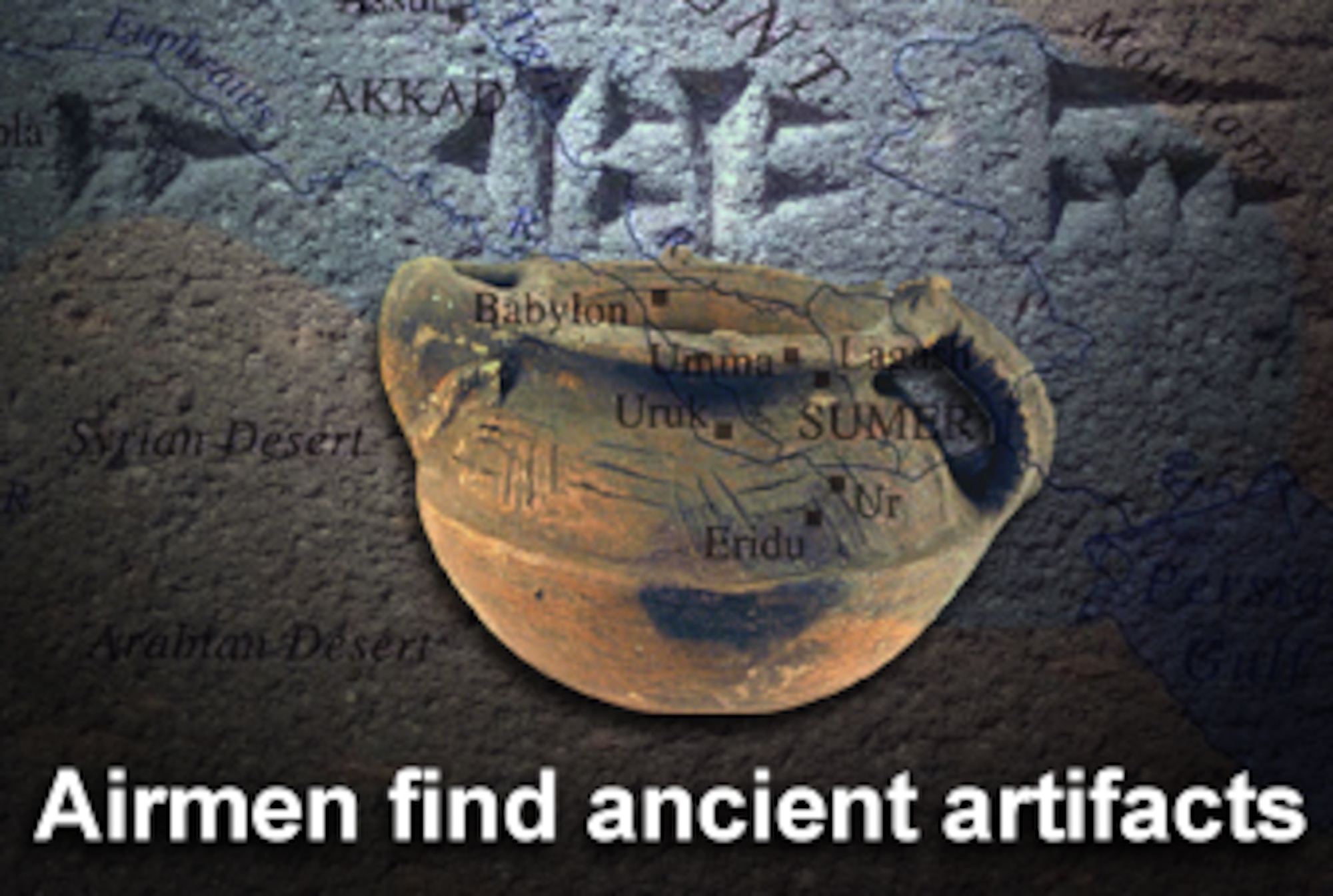 An Airman and his team discovered fragments of pottery, possibly dating back as far back as 2,000 years during a recent job at Kirkuk Air Base, Iraq.  (U.S. Air Force illustration/Luke  Borland)

