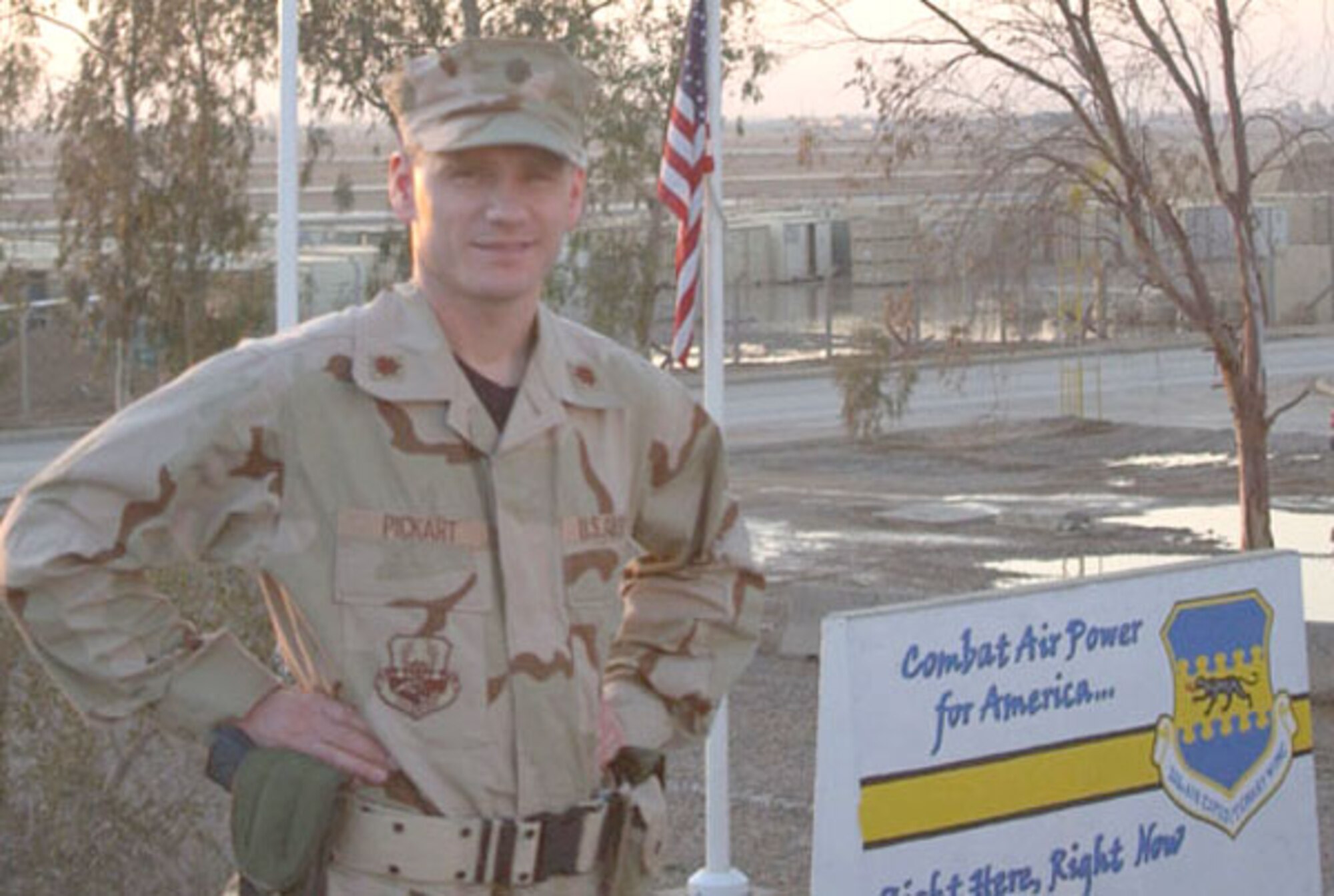 BALAD AIR BASE, Iraq -- Maj. Damien Pickart, chief of the 366th Fighter Wing Public Affairs Office at Mountain Home Air Force Base, Idaho, recently deployed to Balad Air Base as part of a regularly scheduled deployment. He currently serves as the chief of public affairs at Balad. Air Force photo