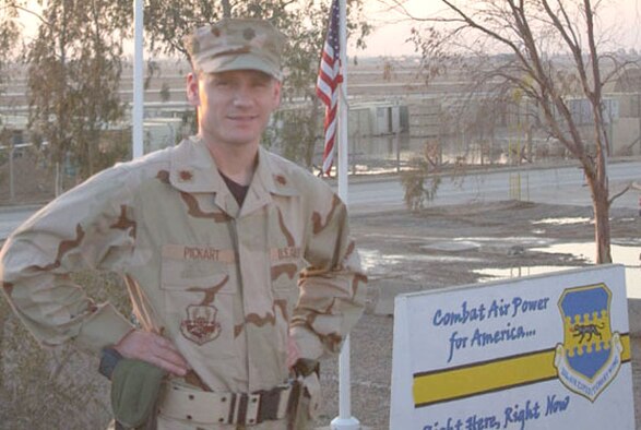 BALAD AIR BASE, Iraq -- Maj. Damien Pickart, chief of the 366th Fighter Wing Public Affairs Office at Mountain Home Air Force Base, Idaho, recently deployed to Balad Air Base as part of a regularly scheduled deployment. He currently serves as the chief of public affairs at Balad. Air Force photo