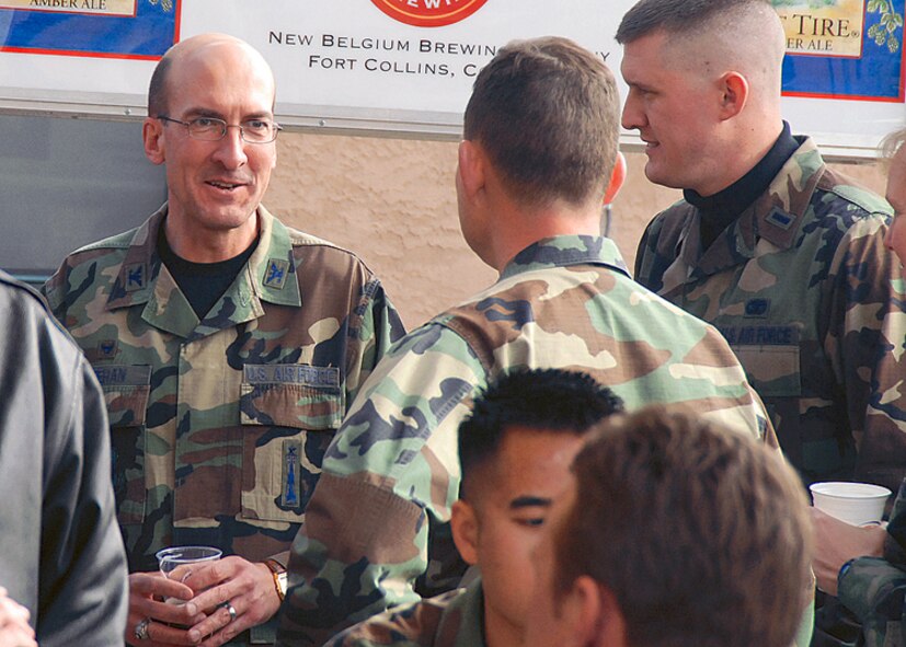 Col. Terrence Feehan, Nuclear Weapons Center commander, speaks to Airmen after the unit's Nuclear Surety Inspection results were announced here, Jan.29. "You should all be very proud of what you've accomplished; you have set the bar very high for future inspections," the colonel said. (U.S. Air Force photo by Todd Berenger)