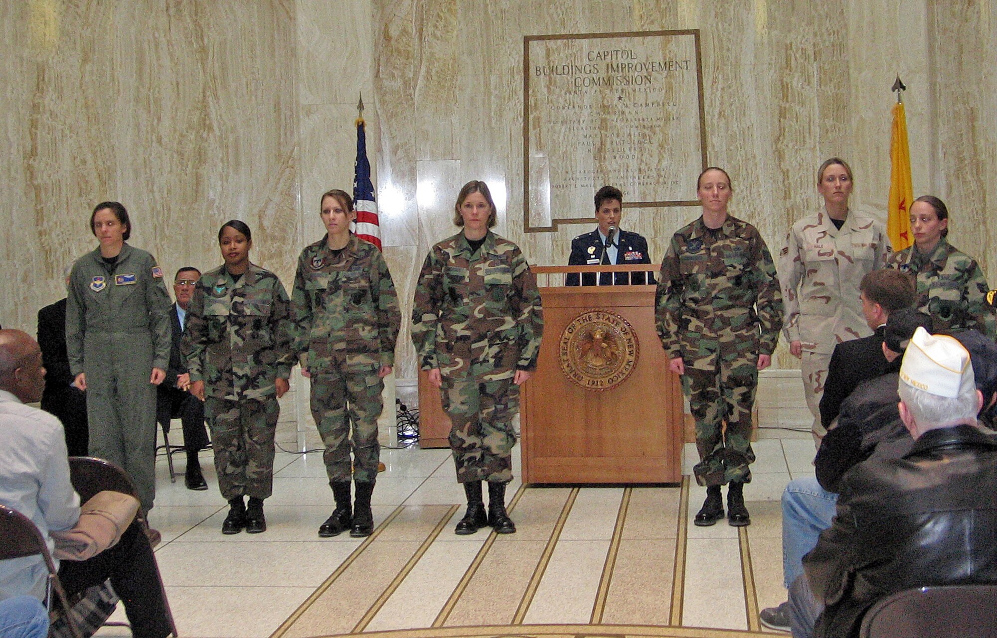 Col. Joanne McPherson, 377th Medical Group commander, speaks to the New Mexico State Legislature Jan. 23 with other servicewomen from Kirtland. Servicewomen from here were asked to travel to Santa Fe to help honor women veterans past and present. (Photo courtesy of Patrick Martinez)