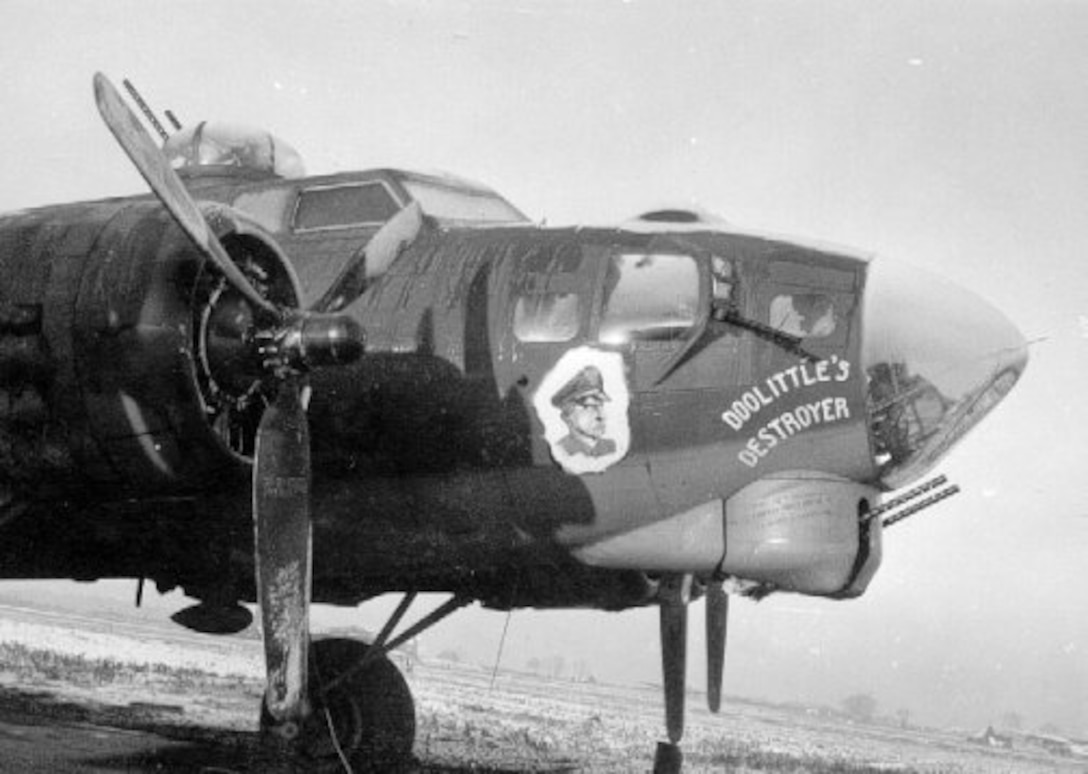 Nose art from a B17, Doolittle's Destroyer, named for Lieutenant General Jimmy Doolittle.  The Doolittle's Destroyer nose art on the B-1 differs from the original, as the current nose art commemorates the squadrons that participated in the World War II raid of the Japanese home island.