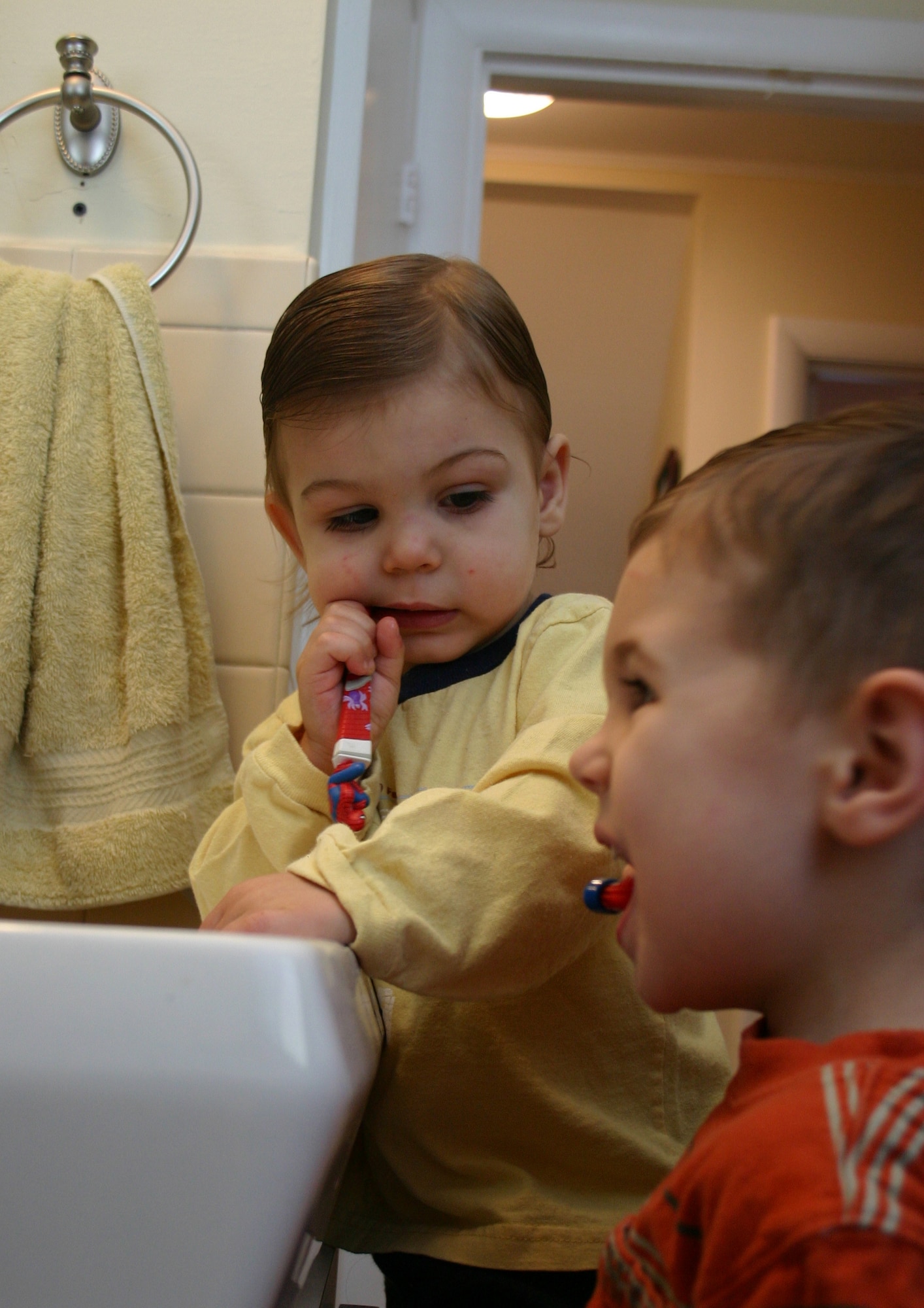 Parents of children as young as Hunter, 1, left, and Julian, 3, should brush their children’s teeth at least twice a day — once after breakfast and again before bedtime. Babies should visit the dentist as soon as they get their first tooth.