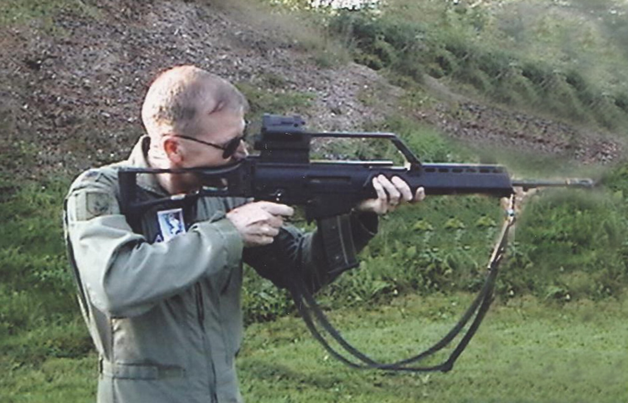Lt. Col. Jeff Hilton gets familiar with a G-36 rifle before competing in the German Shootfest  while deployed to Patch Barracks in Stuttgart Germany.
