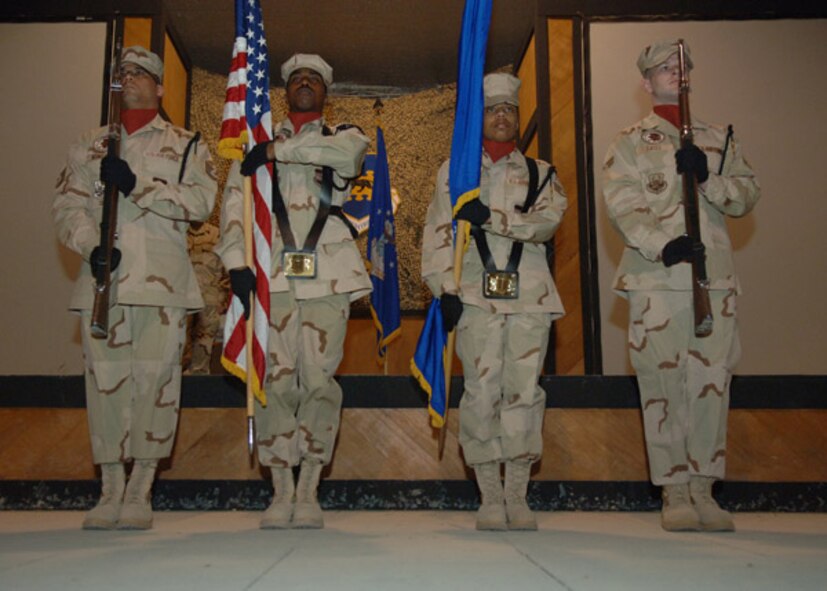 02/02/2007--SOUTHWEST ASIA -- Misawa Airmen volunteer as honor guard members at a forward operating location. (U.S. Air Force)