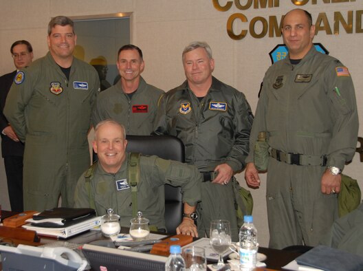 OSAN AIR BASE, Republic of Korea --  Lt. Gen. Stephen Wood, 7th Air Force commander, poses with (left to right) Col. Pete McCaffrey, Col. Kevin Pottinger, Brig. Gen. Kevin Henabray and Col. Richard Haddad. (U.S. Air Force photo by Airman 1st Class Chad Strohmeyer)