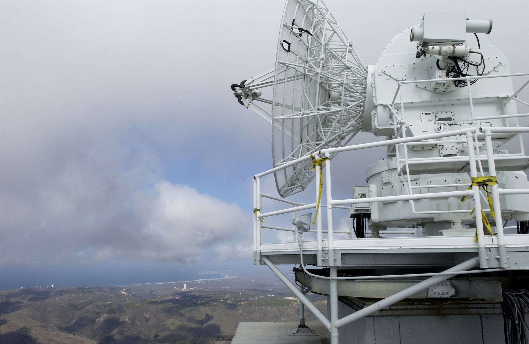 The FPS-16 radar sits atop Tranquillon Peak overlooking all of Vandenberg, including Space Launch Complex-6, and the shoreline.  Tranquillon Peak's elevation of 2,126 feet is the highest point on Vandenberg AFB. The radar provides data and range safety for missile launches. This radar, along with its data system, will be tracking the upcoming Feb. 7 Minuteman III launch.  (U.S. Air Force photo by Airman 1st Class Ashley Tyler)