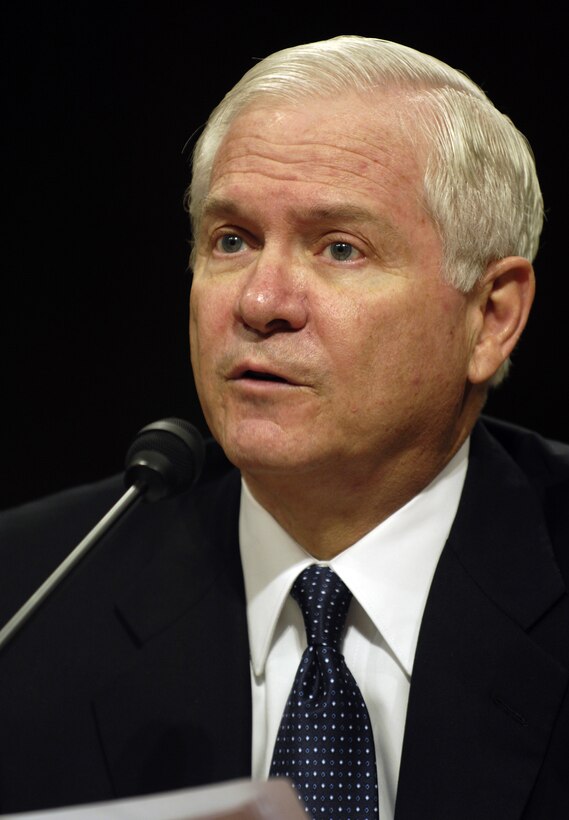 Defense Secretary Robert Gates responds to a question during a Senate Armed Services Committee hearing about the 2008 Defense Department budget in Washington, Feb. 6, 2007.