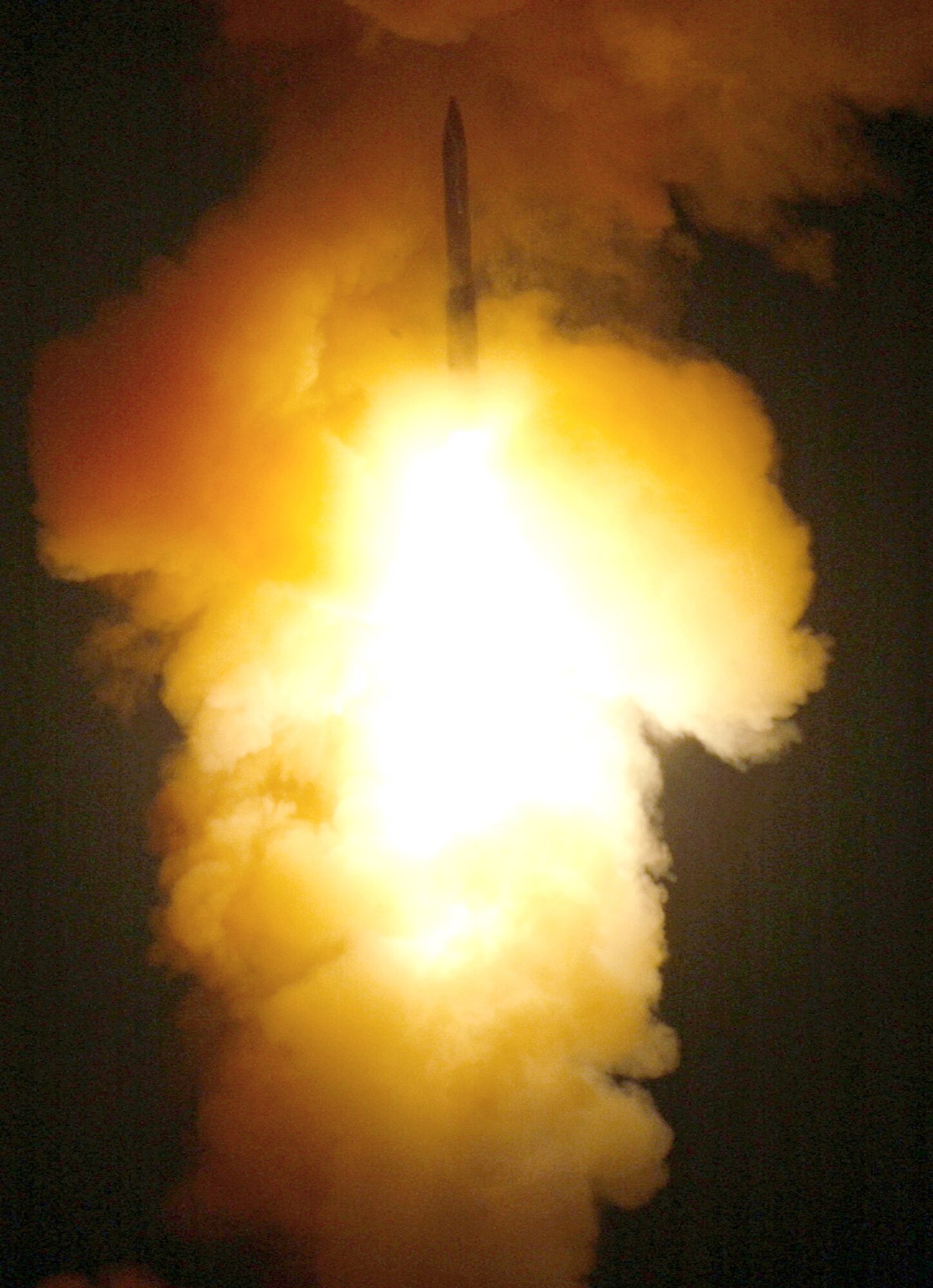 An unarmed Minuteman III intercontinental ballistic missile lifts off from Vandenberg Air Force Base, Calif., Feb. 7 during an operational test to determine the weapon system's reliability and accuracy.  (U.S. Air Force photo/Mark P. Mackley)