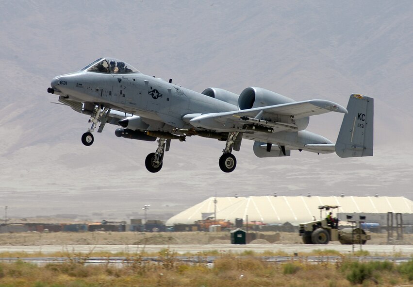 An A-10 Thunderbolt II, or "Warthog," from the 442nd Fighter Wing takes off Jul. 4, 2006, on a combat mission from Bagram Airfield, Afghanistan. A new smart color multi-function display for the A-10 is designed to help pilots communicate better and provide greater situaltional awareness over battlefields in the Global War on Terror. (U.S. Air Force photo/Maj. David Kurle)