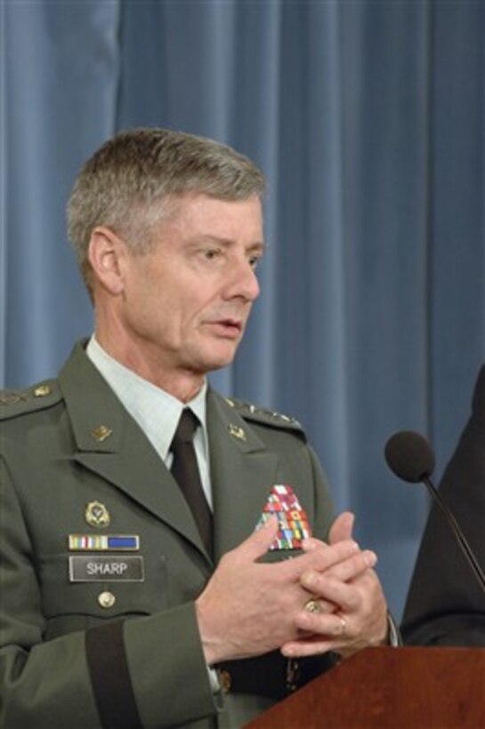 The Director of the Joint Staff Lt. Gen. Walter Sharp, U.S. Army, discuses the establishment of the U.S. Africa Command during a Pentagon press briefing on Feb. 7, 2007.  