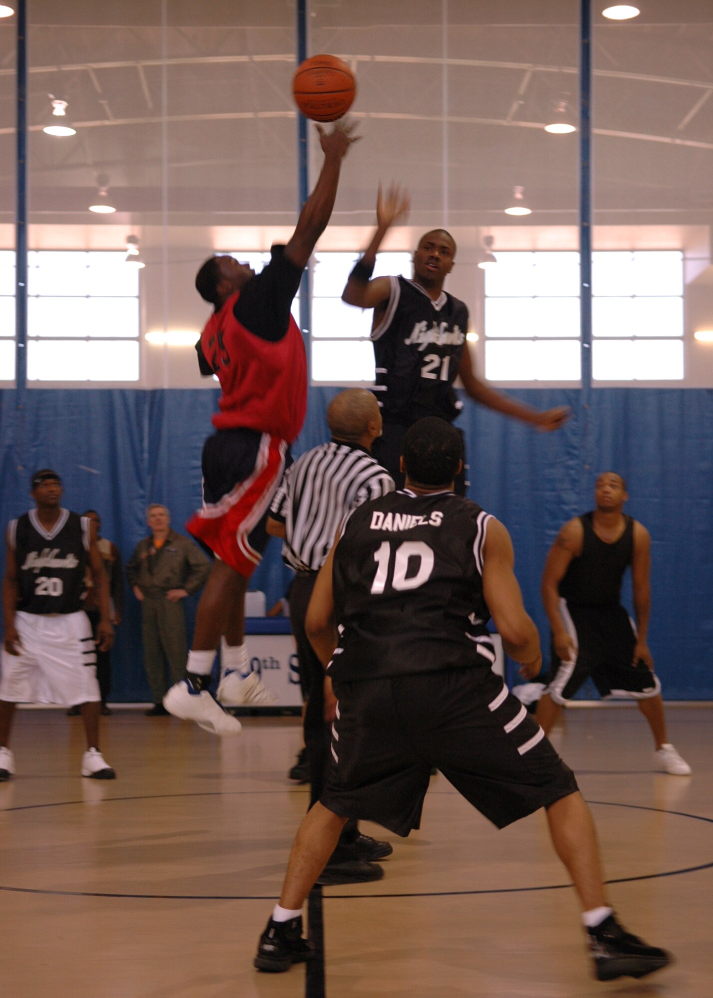 Holloman won the opening tipoff of a two-game series against Cannon's varsity basketball team Feb. 3. This set the pace for the day, as Holloman went on to win both games.