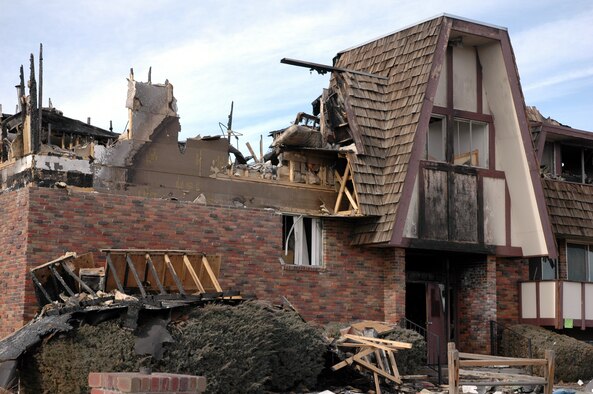 A fire at the Castle West Apartments Jan. 16 destroyed the 135-unit complex, causing an estimated $6 million in damages. Two people died in the fire. (U.S. Air Force photo by Steve Brady)