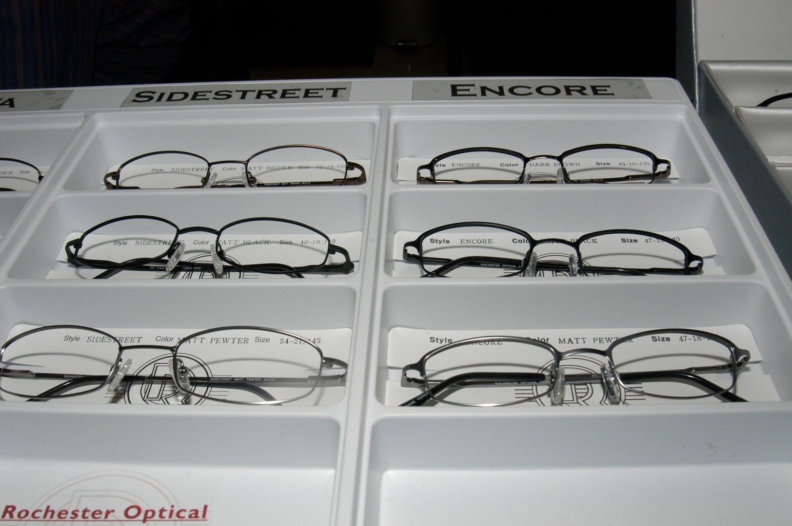 These represent some of the frames basic trainees at Lackland Air Force Base, Texas, can choose from when selecting their frame of choice. Trainees in the 331st Training Squadron were the first to receive these new glasses Feb. 5. (USAF photo by Staff Sgt. Vincent Borden)                                