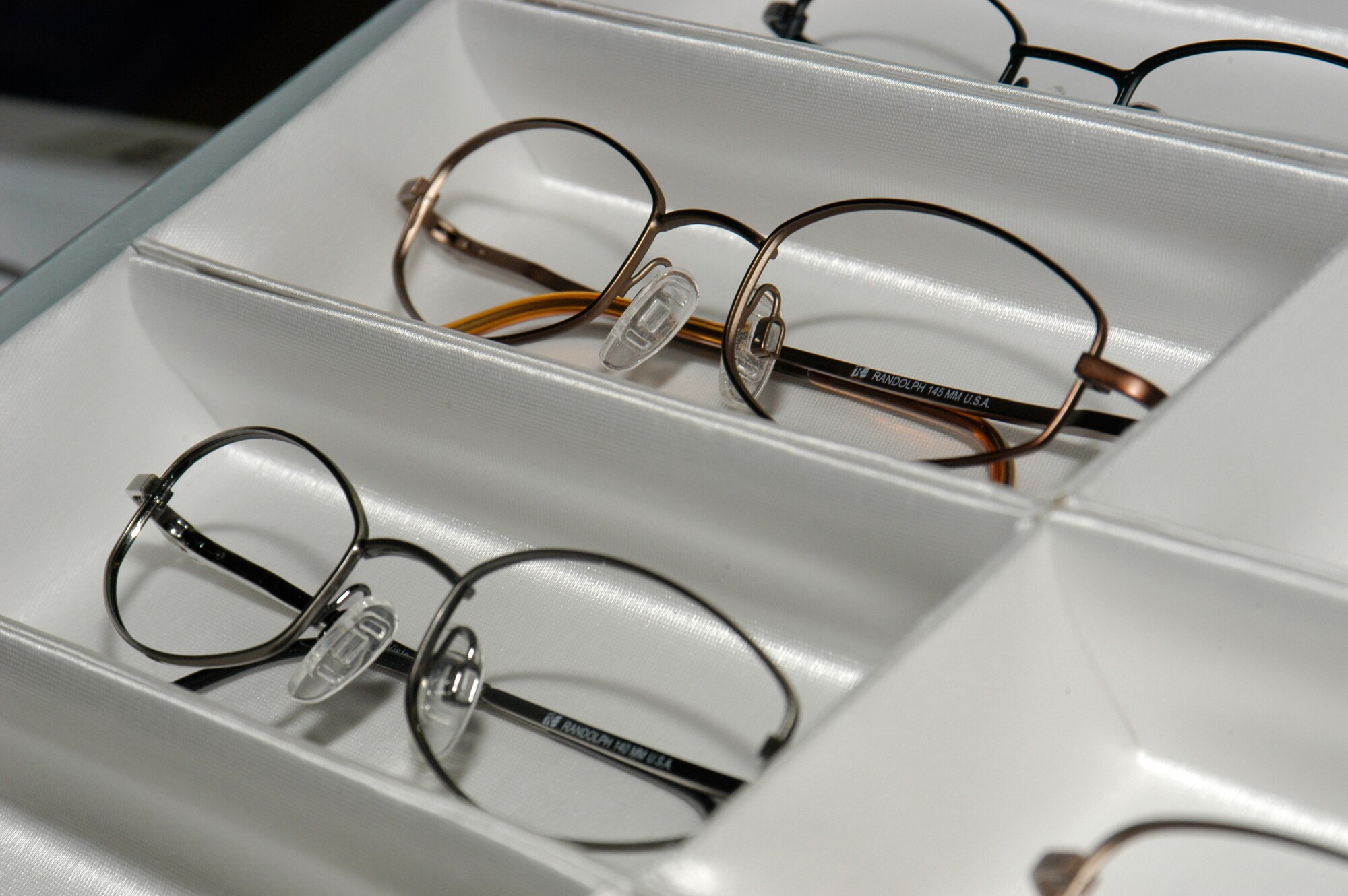 These represent some of the frames basic trainees at Lackland Air Force Base, Texas, can choose from when selecting their frame of choice. Trainees in the 331st Training Squadron were the first to receive these new glasses Feb. 5. (USAF photo by Staff Sgt. Vincent Borden)                                