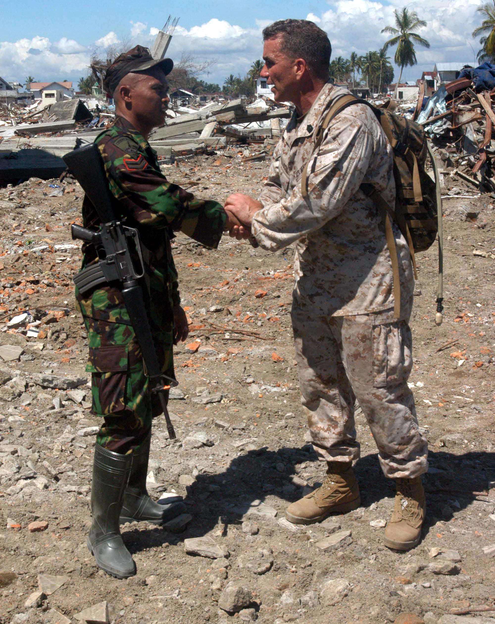 Marine Sgt. Maj. David Bullock and Capt. Benny Fauzi with the