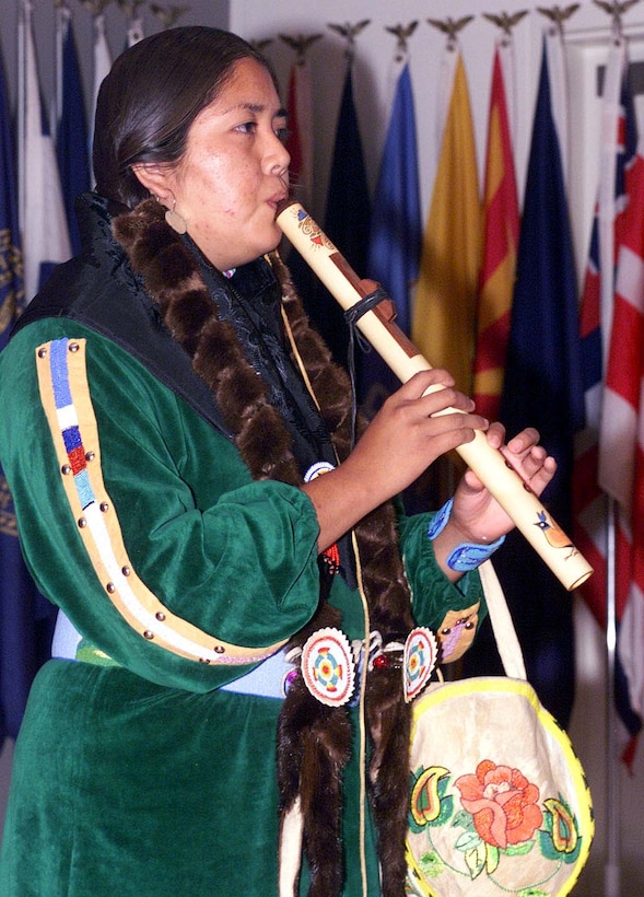 Flautist Hovia Edwards of the Shoshone tribe from Fort Hall, Idaho